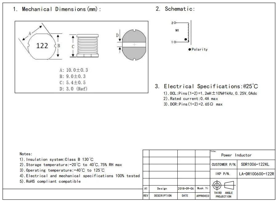 Energie-Induktor-Überfahrt des Alternativersatz-SMD zu SDR1006-122kl